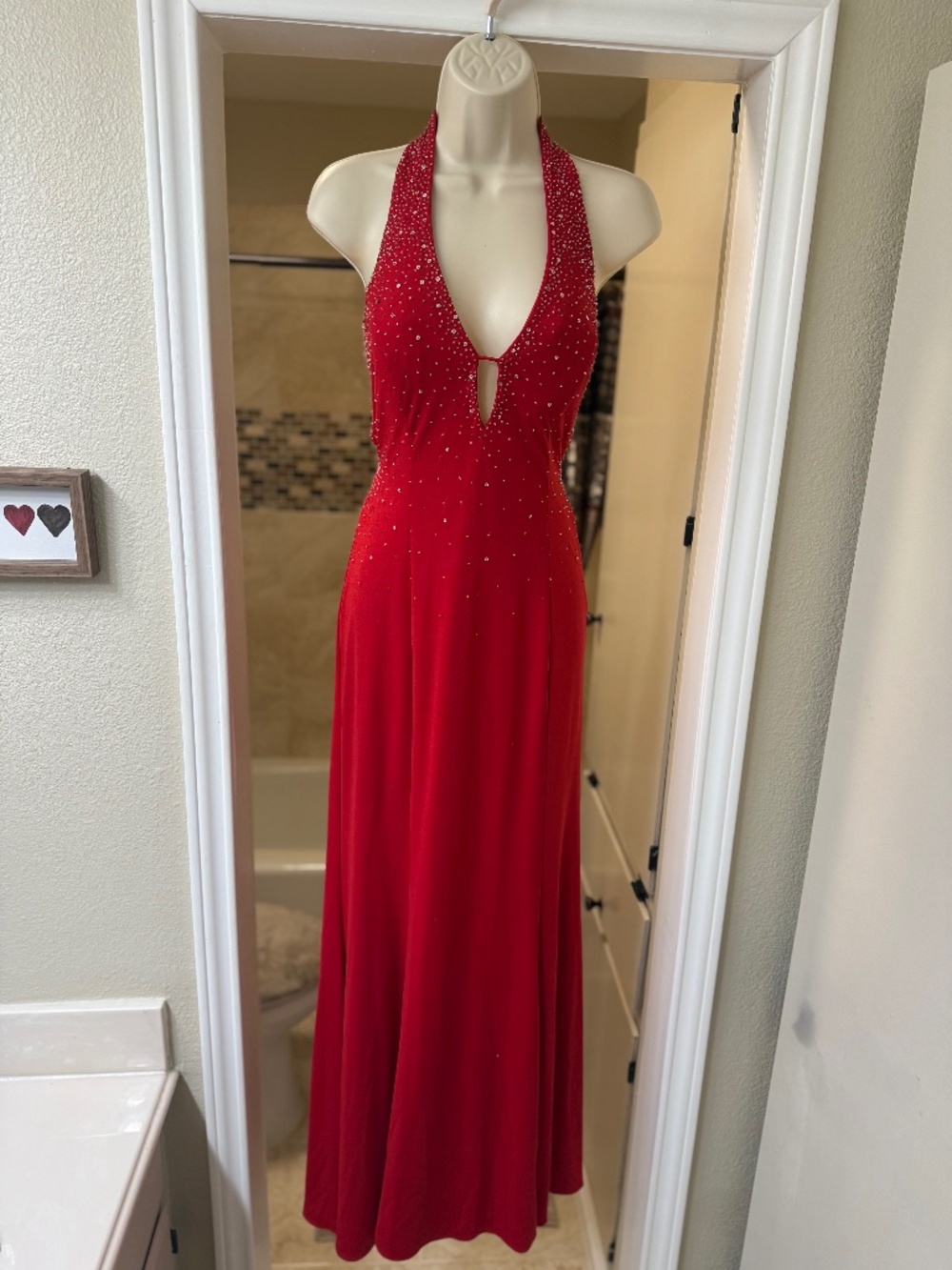 Niki Lucas Sexy Red Beaded and Sequined Evening Dress